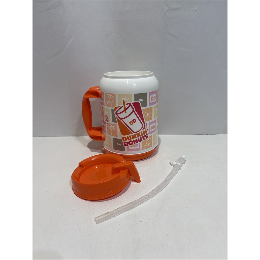 VTG Dunkin Donuts Retro Logo 64 Oz Insulated Jug W/Lid & Handle Orange/White